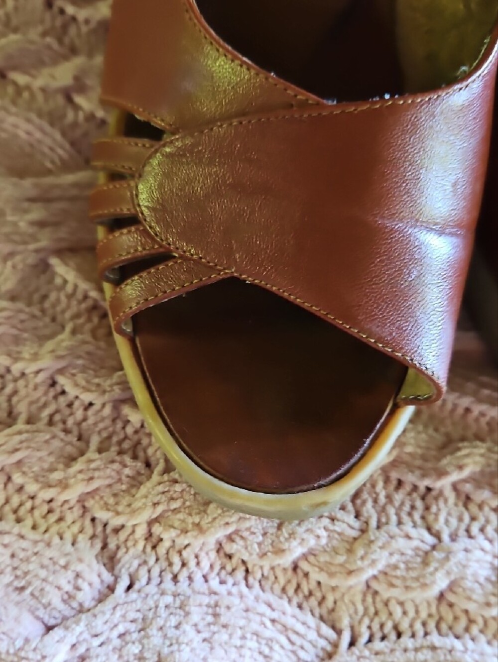 Famolare 70's Vintage Hi Up Women's Brown Leather Slingback Sandals 2/ 7.5 To 8 - Picture 11 of 17